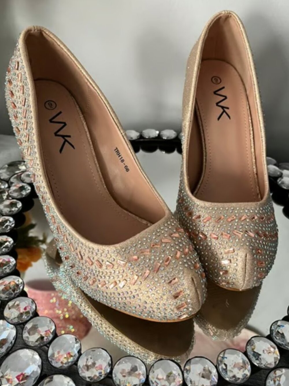 WK Gold Rhinestone Pumps Baguette Crystal Stiletto High Heels Homecoming Size 9